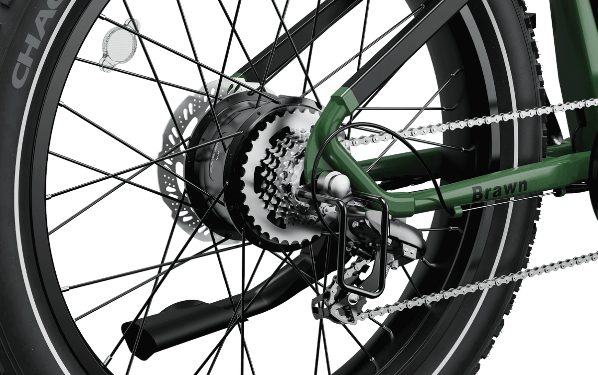 Close-up view of Brawn ebike 's hub motor