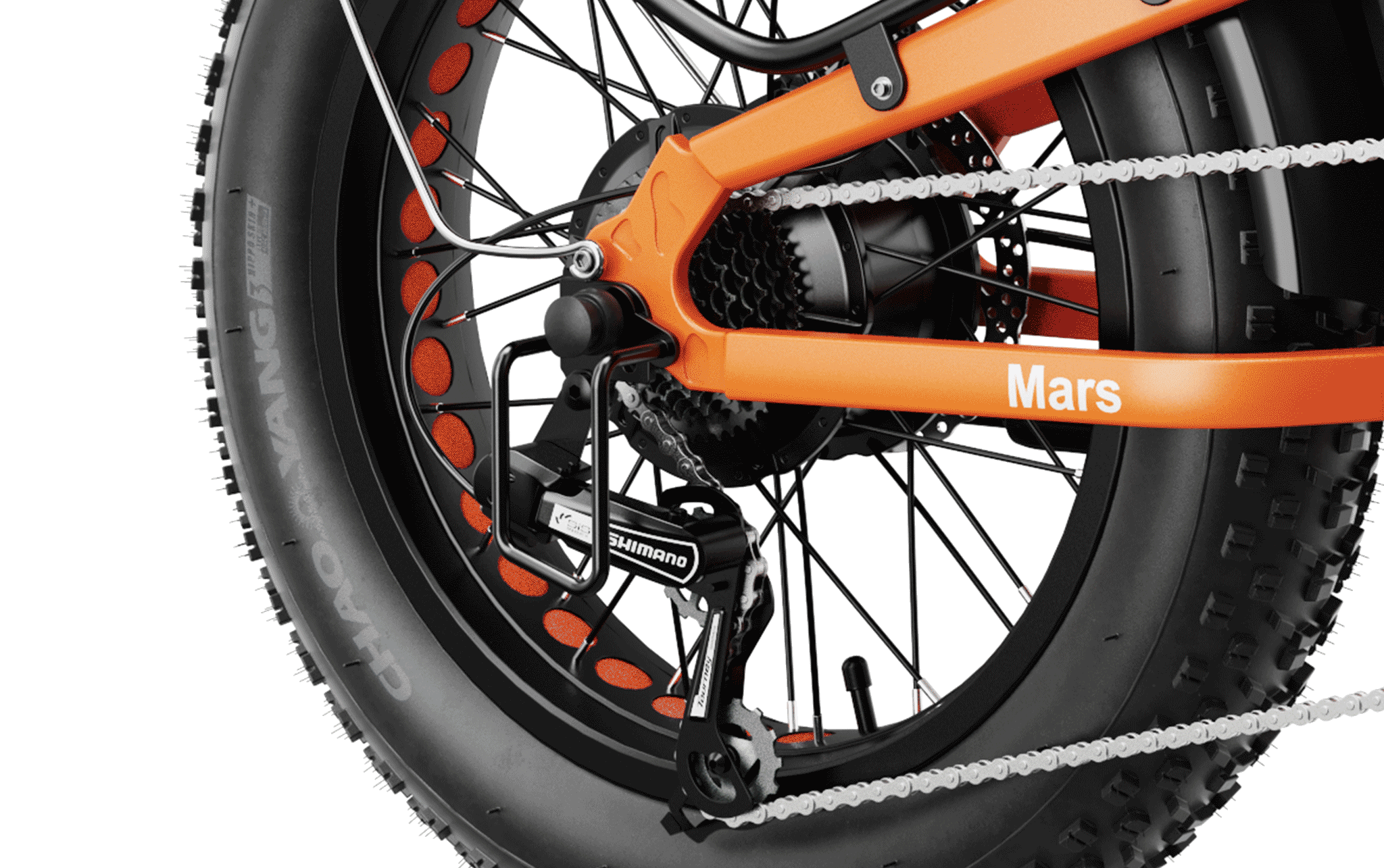 Close-up view of Mars 2.0 ebike 's hub motor