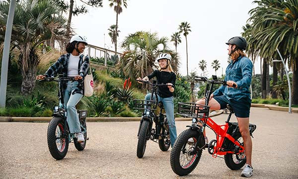 They are riding Heybike e-bike, relaxing in spring