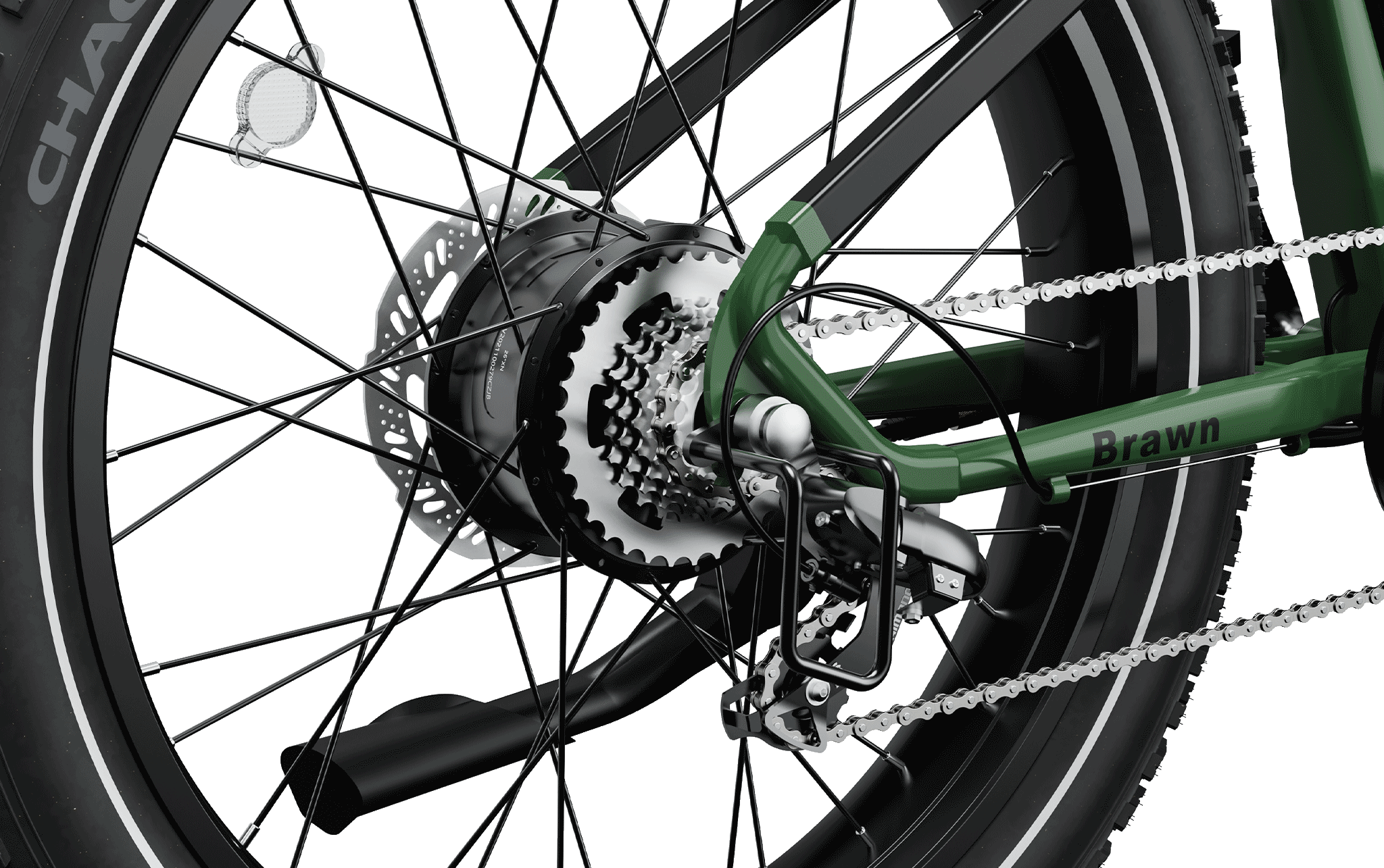 Close-up view of Brawn ebike 's hub motor